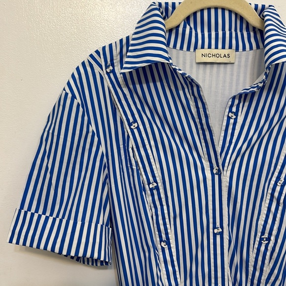 Nicholas striped cotton maxi summer dress blue US size 4 small - Picture 7 of 15